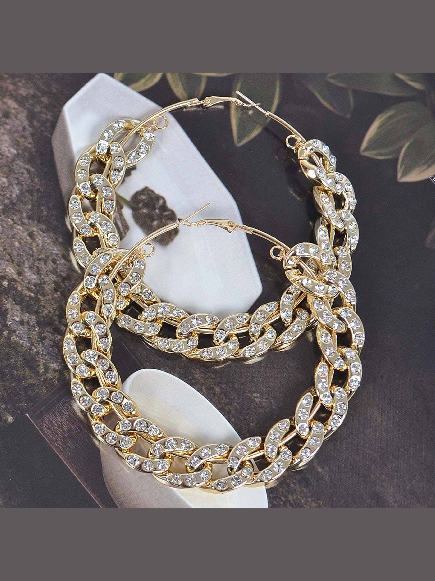Pavé curb chain hoop earrings
