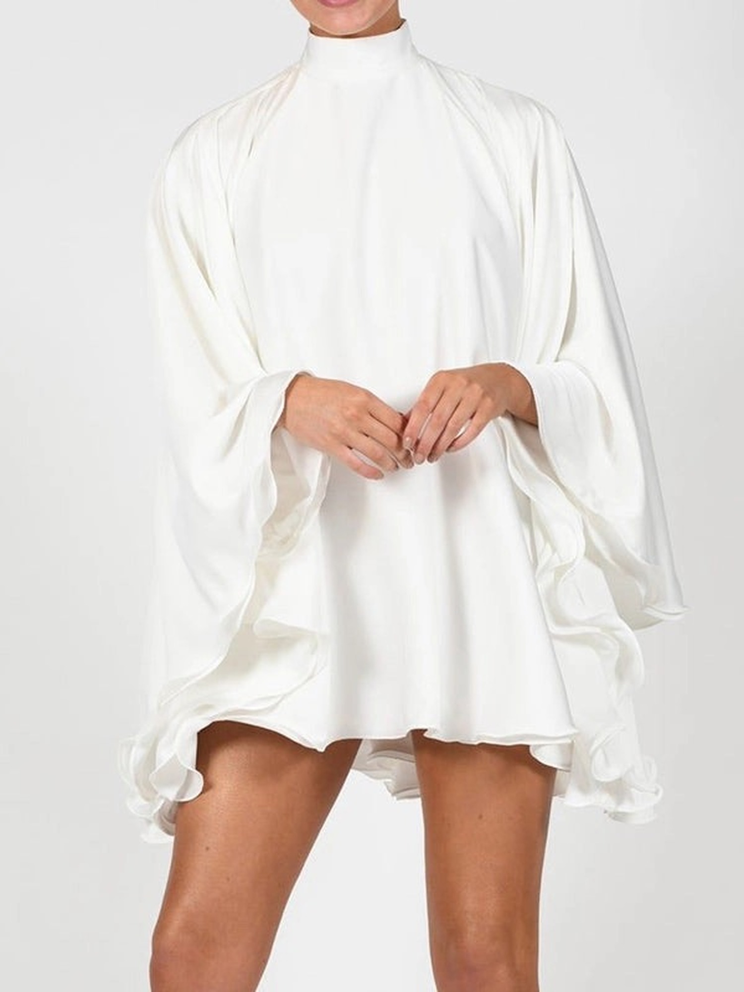 Backless flared-sleeve satin mini dress