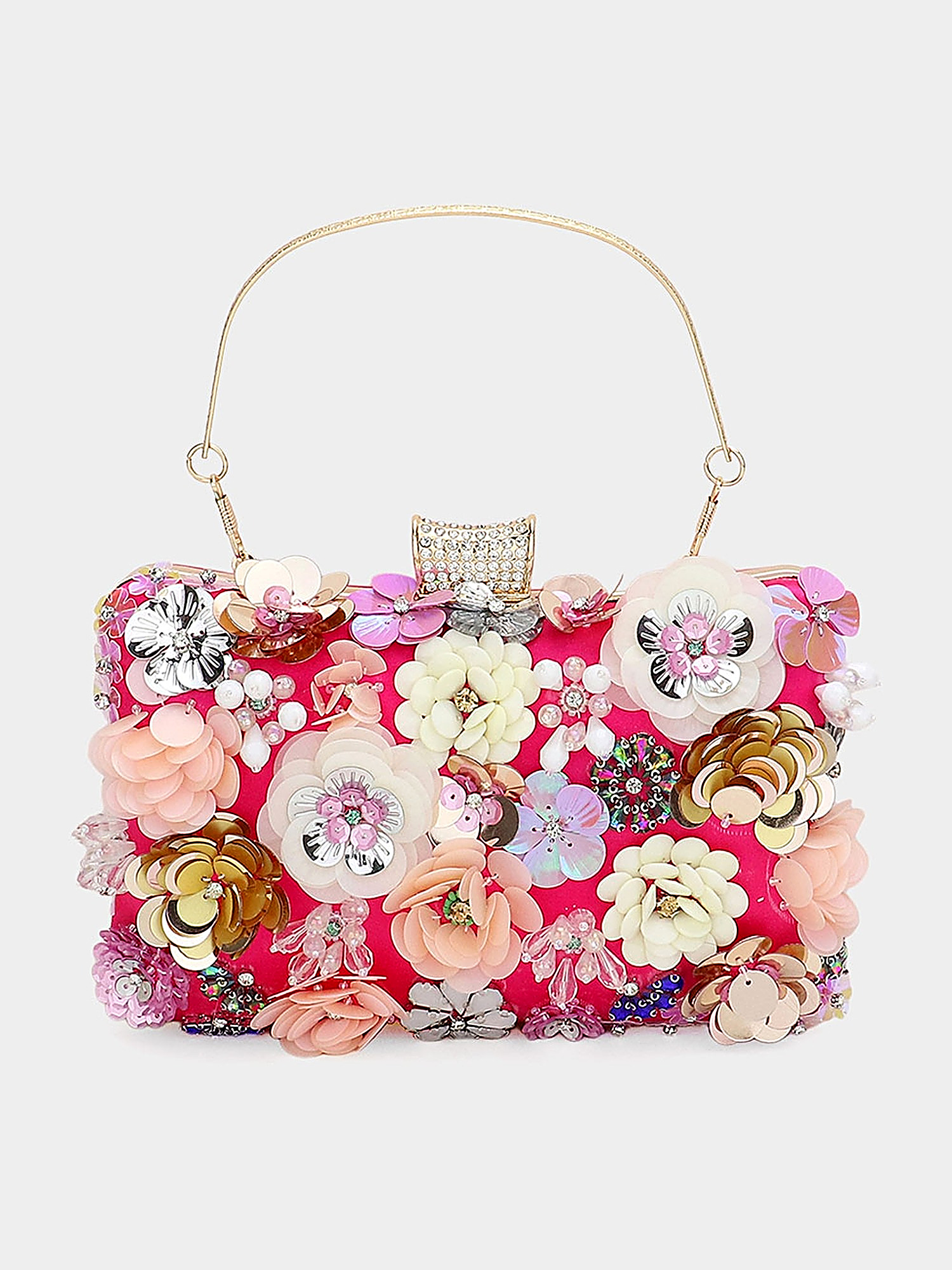 Sequin flower embellished evening clutch