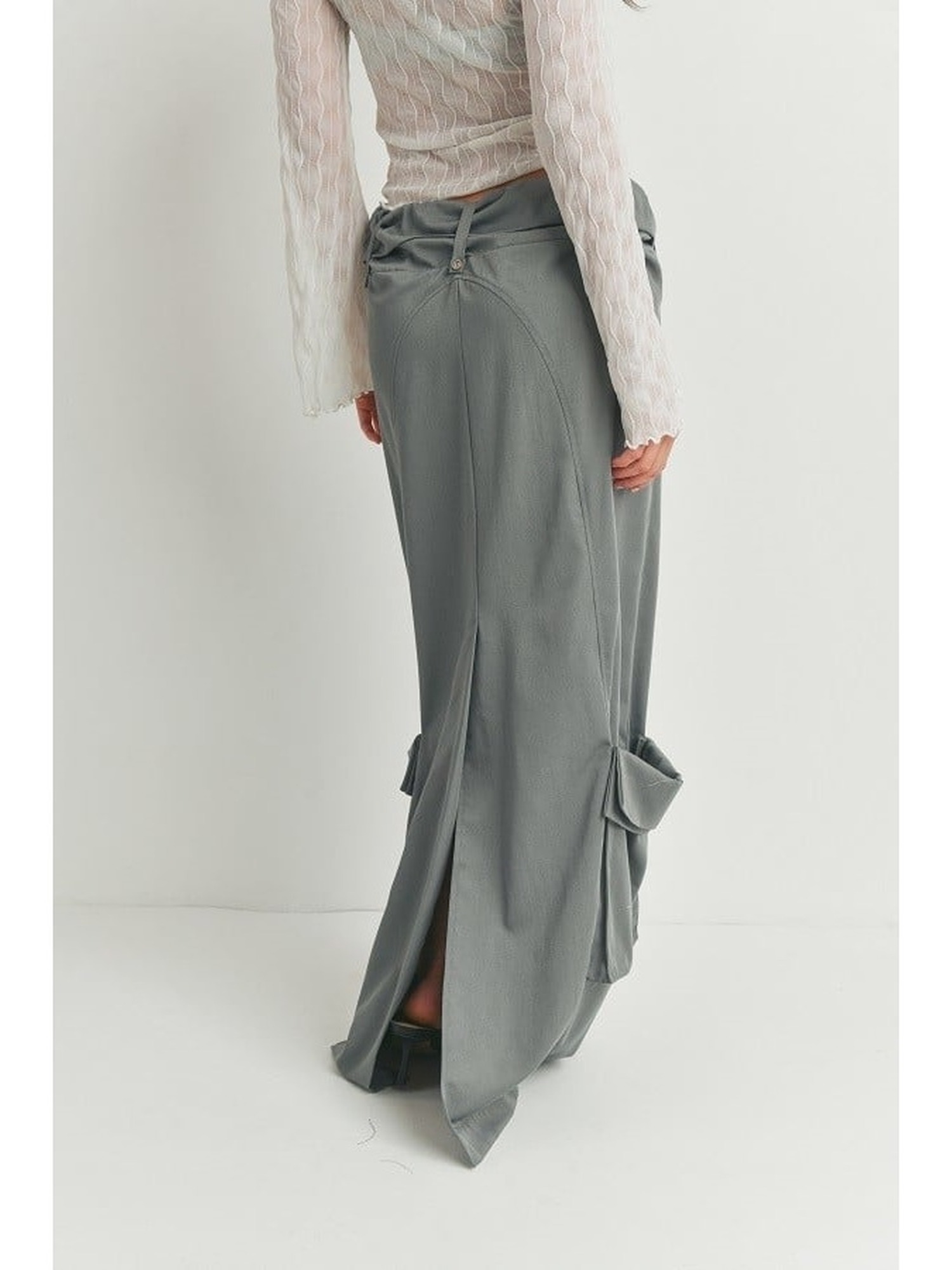 Drawstring cargo pocket maxi skirt