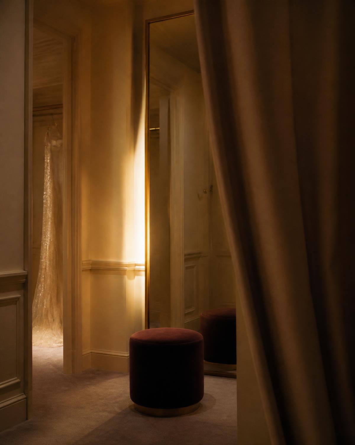 A fitting room at dusk