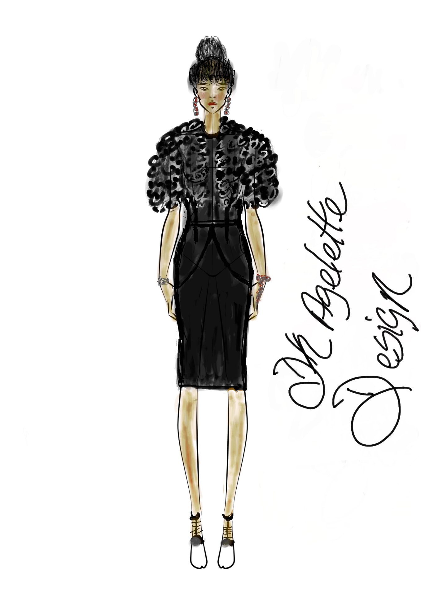 An original DK Angelette fashion sketch