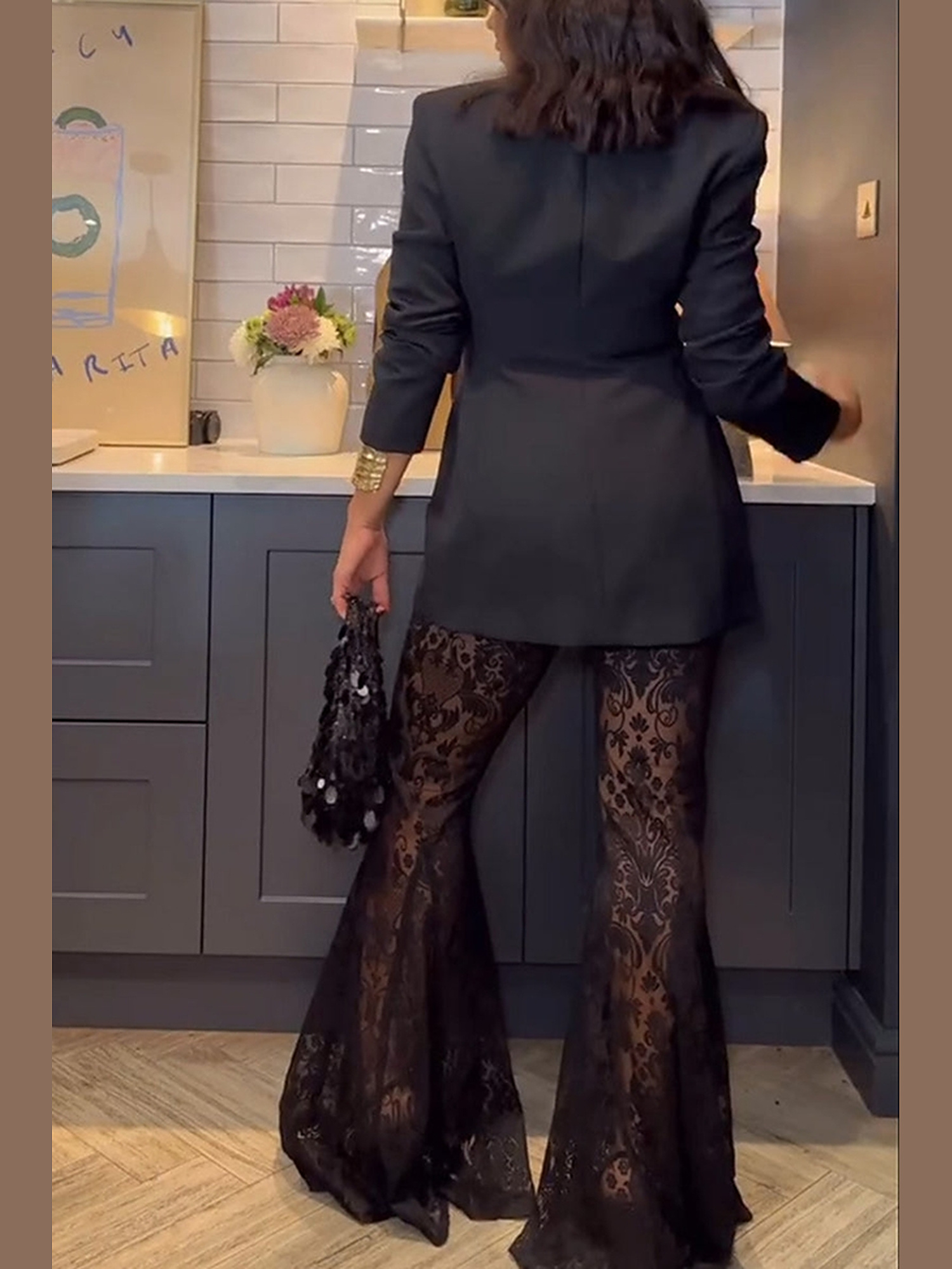 Sheer lace flared trousers