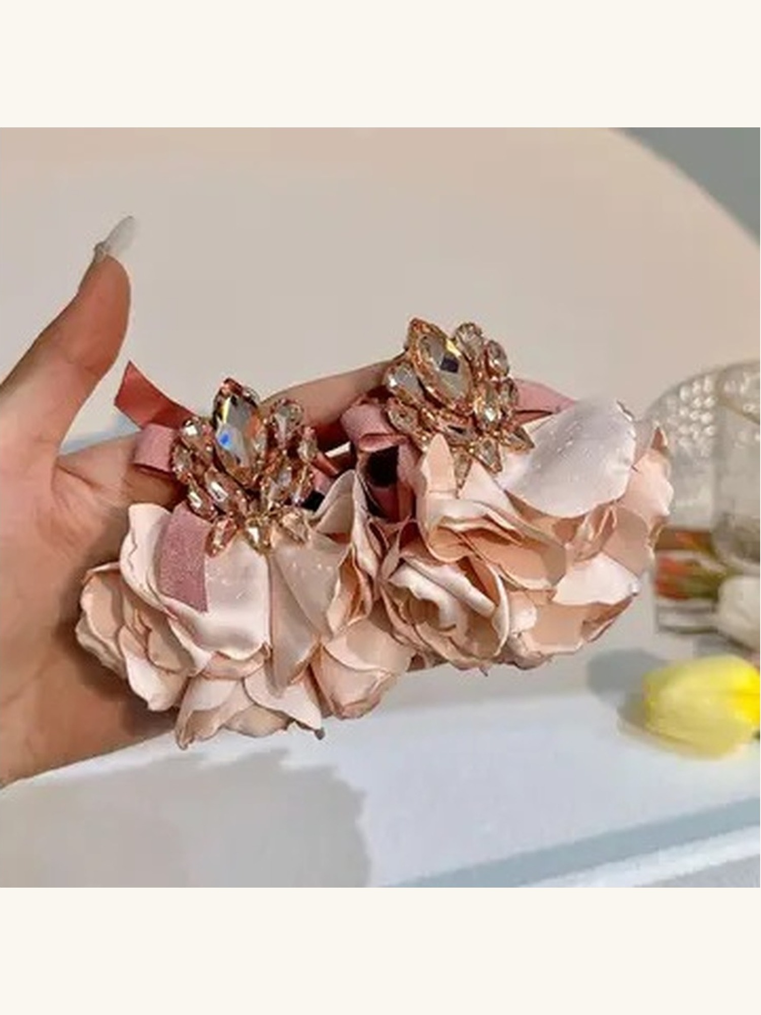 Rose petal crystal statement earrings