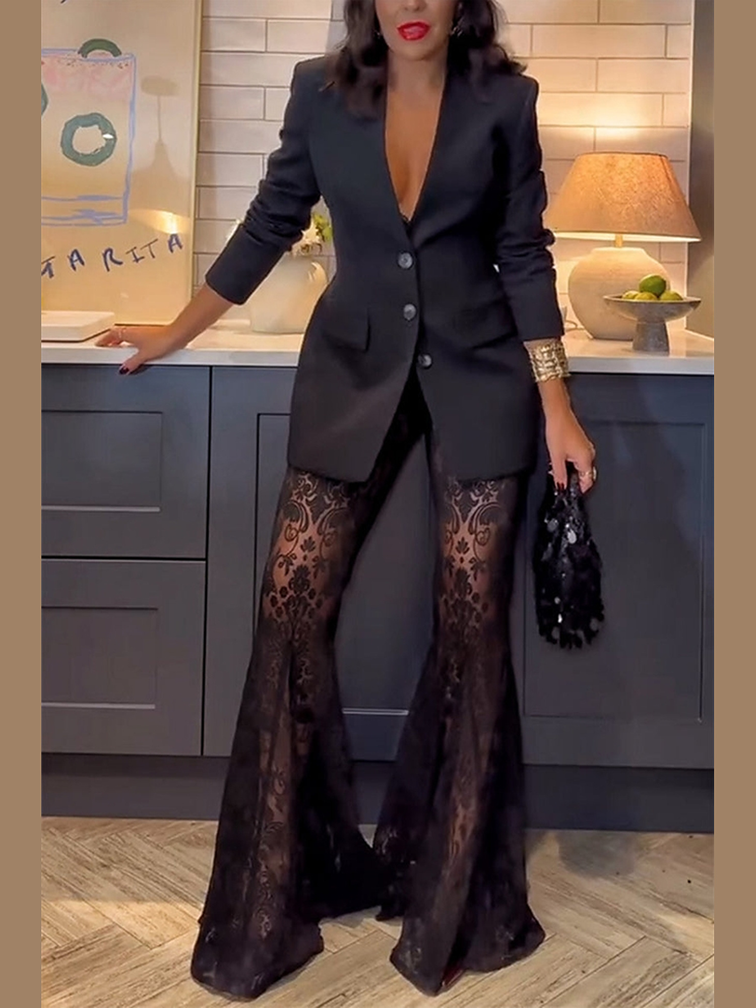 Look 15 — Sheer lace flared trousers