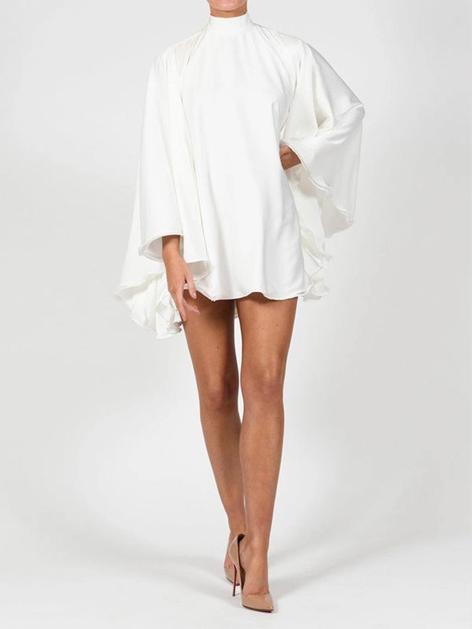 Look 17 — Backless flared-sleeve satin mini dress