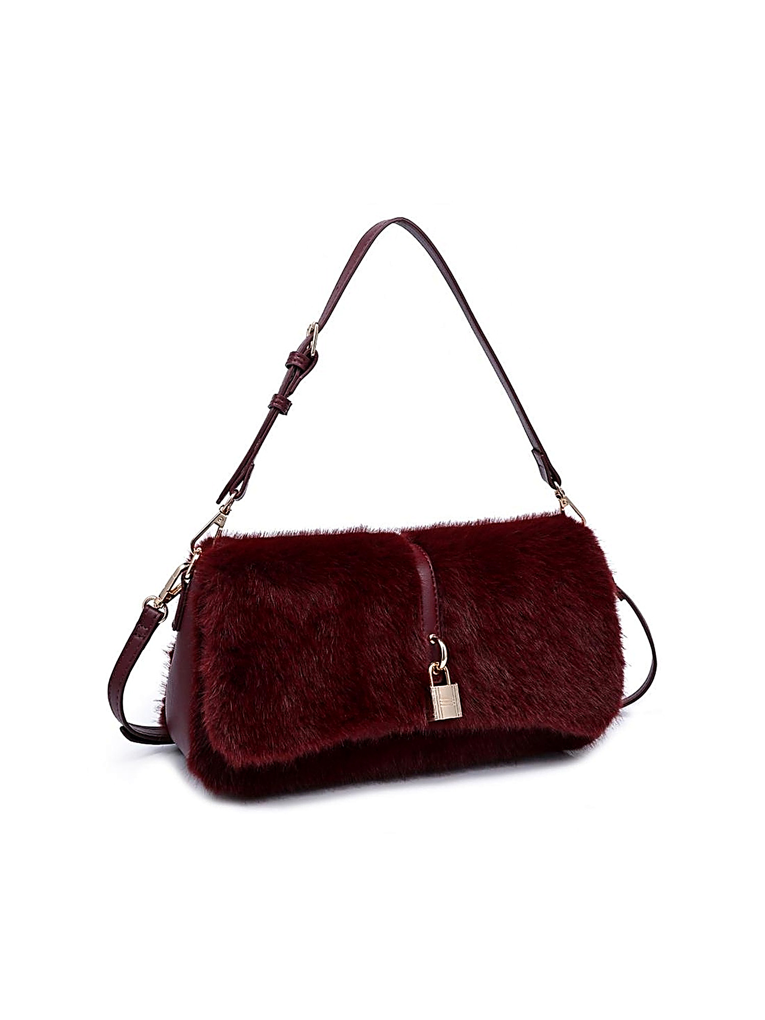 Faux fur padlock shoulder bag