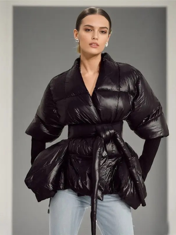 Look 12 — Belted quilted puffer jacket