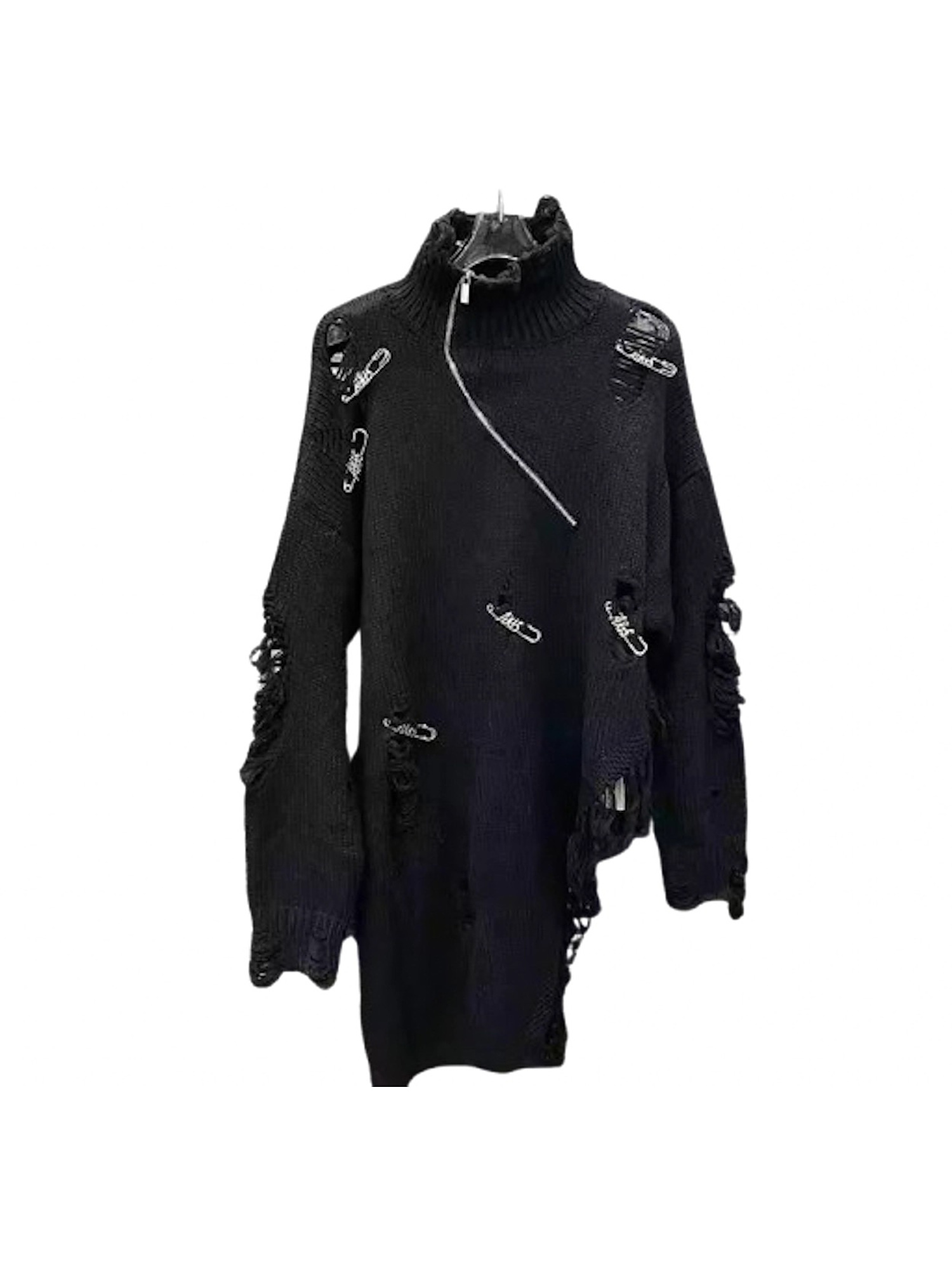 Look 07 — Zip-front distressed sweater dress
