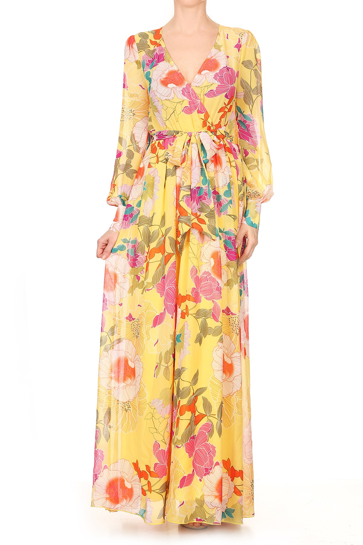 yellow floral long sleeve maxi dress