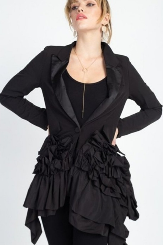 Black ruffle clearance blazer