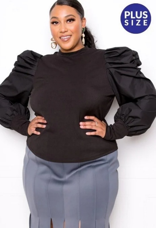 BLACK POPLIN  SLEEVE CONTRAST TOP